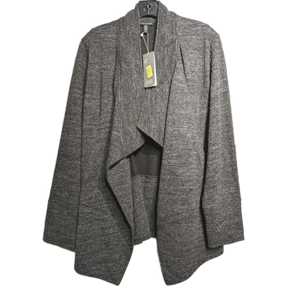 Eileen Fisher Jacket Women M Gray Knit Terrazzo Stretch Ripple Open Front NWT